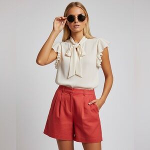 Vintage Haley Pleated Shorts High Waist Career Wear Red Shorts‎ Size 10